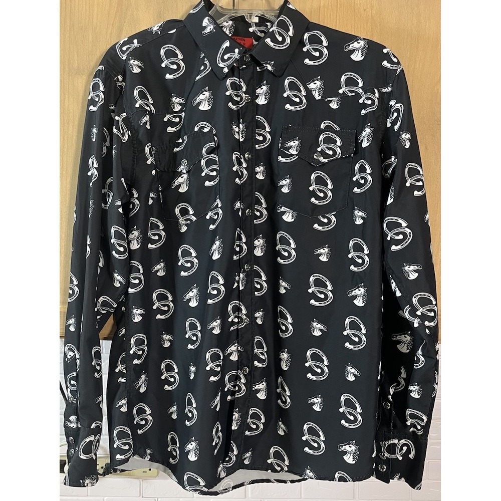 Patron‎ Cito Western Shirt Mens XL Black Horse Horseshoe Snap Front